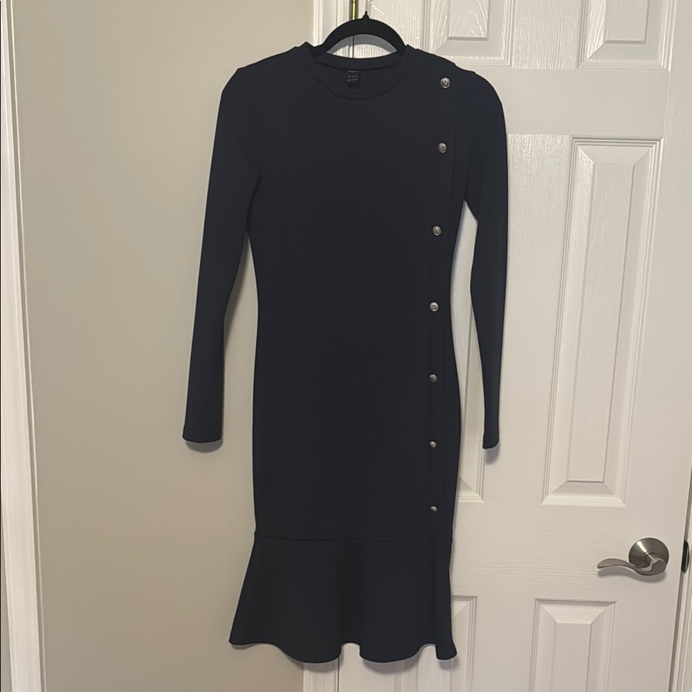 SHEIN Blue Long Sleeve Button Dress